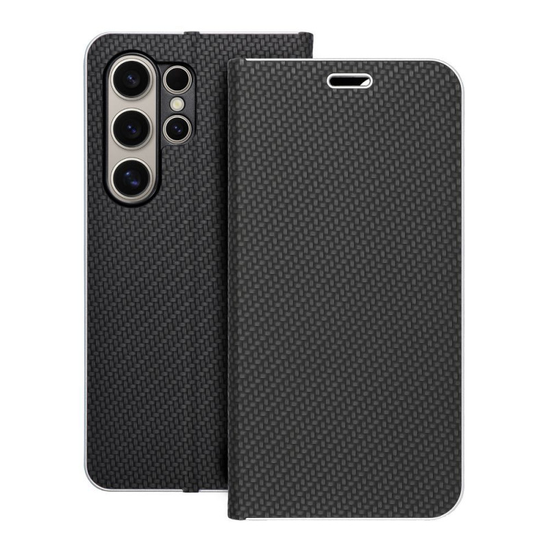 Peňaženkové puzdro LUNA Book Carbon na Samsung Galaxy S24 ULTRA Uhlíkové vlákno, Elegant  Čierny