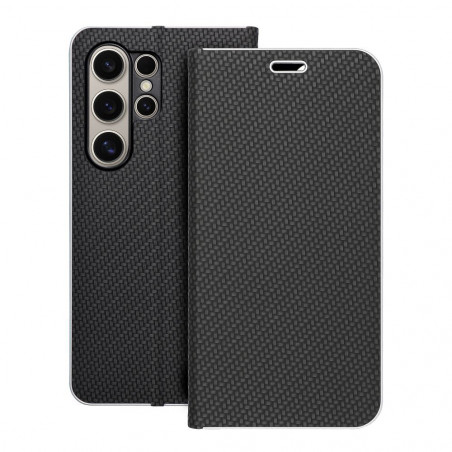 Peňaženkové puzdro LUNA Book Carbon na Samsung Galaxy S24 ULTRA Uhlíkové vlákno, Elegant Čierny