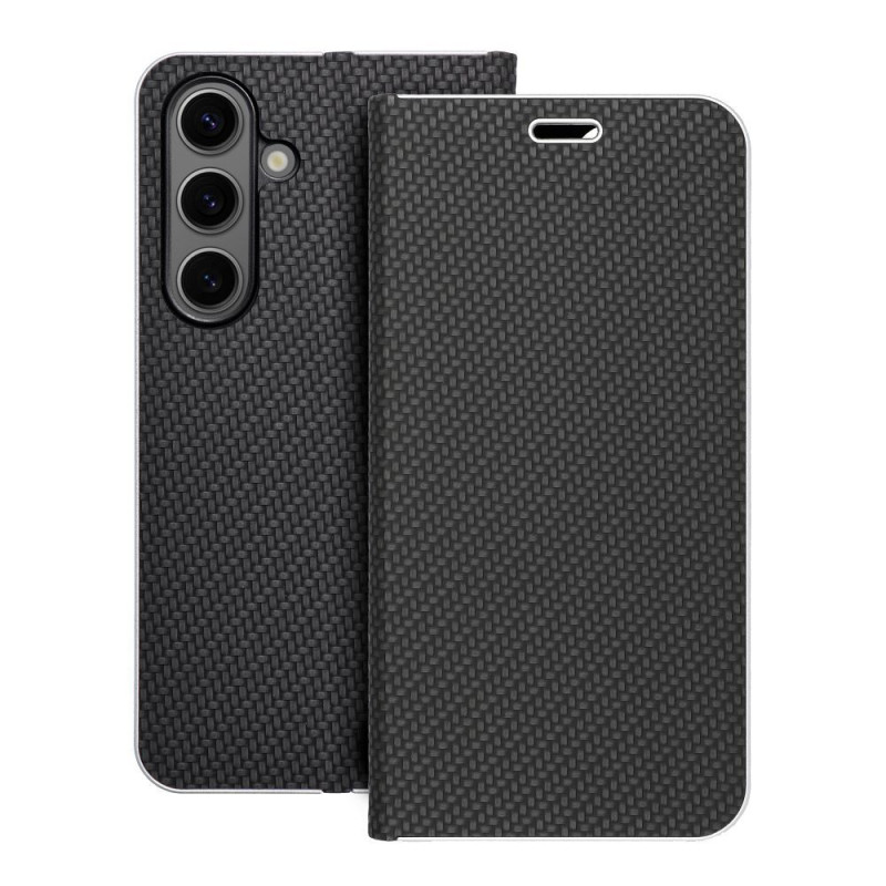 Peňaženkové puzdro LUNA Book Carbon na Samsung Galaxy S24 Uhlíkové vlákno, Elegant  Čierny
