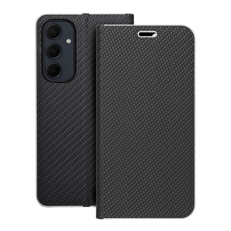 Peňaženkové puzdro LUNA Book Carbon na Samsung Galaxy A35 Uhlíkové vlákno, Elegant  Čierny