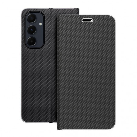Peňaženkové puzdro LUNA Book Carbon na Samsung Galaxy A55 Uhlíkové vlákno, Elegant Čierny