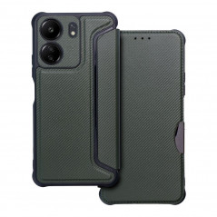 Peňaženkové puzdro Razor Book na XIAOMI Redmi 13C Uhlíkové vlákno, Karbónový vzor  Tmavo zelený