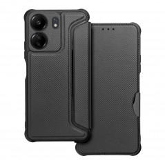 Peňaženkové puzdro Razor Book na XIAOMI Redmi 13C Uhlíkové vlákno, Karbónový vzor  Čierny
