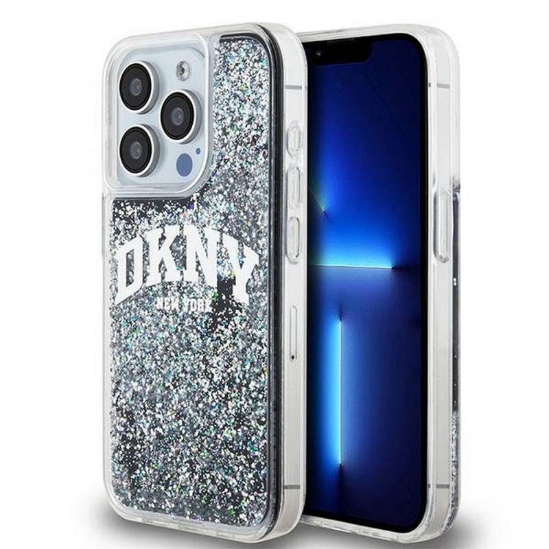 Kryt DKNY Liquid Glitters Arch Logo na Apple iPhone 14 Pro Čierny