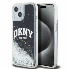 Kryt DKNY Liquid Glitters Arch Logo na Apple iPhone 15 Plus Čierny