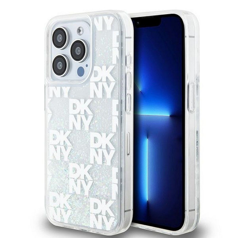 Kryt DKNY Liquid Glitters Checkered Pattern na Apple iPhone 15 Pro Biely