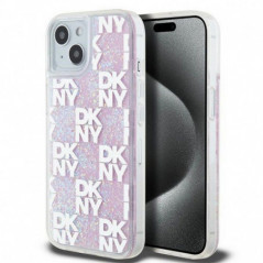 Kryt DKNY Liquid Glitters Checkered Pattern na Apple iPhone 15 Ružový
