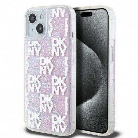 Kryt DKNY Liquid Glitters Checkered Pattern na Apple iPhone 15 Ružový