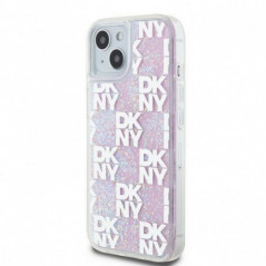 Kryt DKNY Liquid Glitters Checkered Pattern na Apple iPhone 15 Ružový