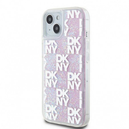 Kryt DKNY Liquid Glitters Checkered Pattern na Apple iPhone 15 Ružový
