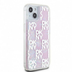 Kryt DKNY Liquid Glitters Checkered Pattern na Apple iPhone 15 Ružový