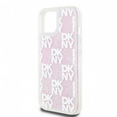 Kryt DKNY Liquid Glitters Checkered Pattern na Apple iPhone 15 Ružový