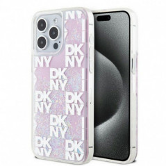 Kryt DKNY Liquid Glitters Checkered Pattern na Apple iPhone 15 Pro Max Ružový