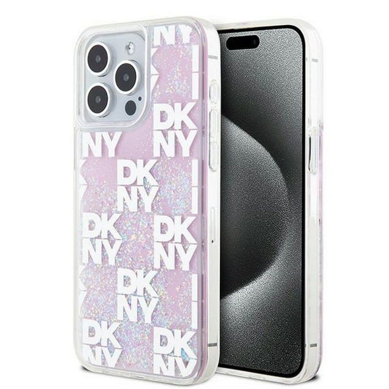 Kryt DKNY Liquid Glitters Checkered Pattern na Apple iPhone 15 Pro Max Ružový