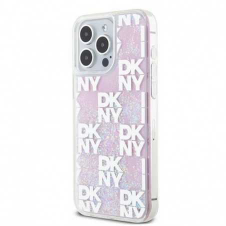 Kryt DKNY Liquid Glitters Checkered Pattern na Apple iPhone 15 Pro Max Ružový