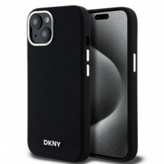 Kryt DKNY Silicone Horizontal Metal Logo na Apple iPhone 15 MagSAFE Čierny