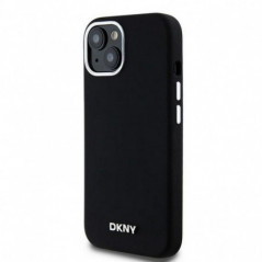 Kryt DKNY Silicone Horizontal Metal Logo na Apple iPhone 15 MagSAFE Čierny
