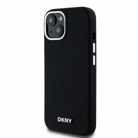 Kryt DKNY Silicone Horizontal Metal Logo na Apple iPhone 15 MagSAFE Čierny