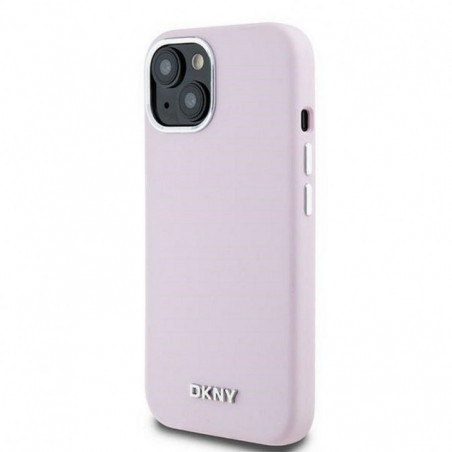 Kryt DKNY Silicone Horizontal Metal Logo na Apple iPhone 15 MagSAFE Ružový