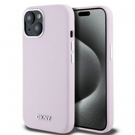 Kryt DKNY Silicone Horizontal Metal Logo na Apple iPhone 15 Plus MagSAFE Ružový