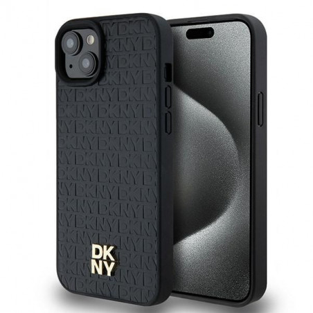 Kryt DKNY Pu Repeat Pattern Stack Logo na Apple iPhone 15 MagSAFE Čierny