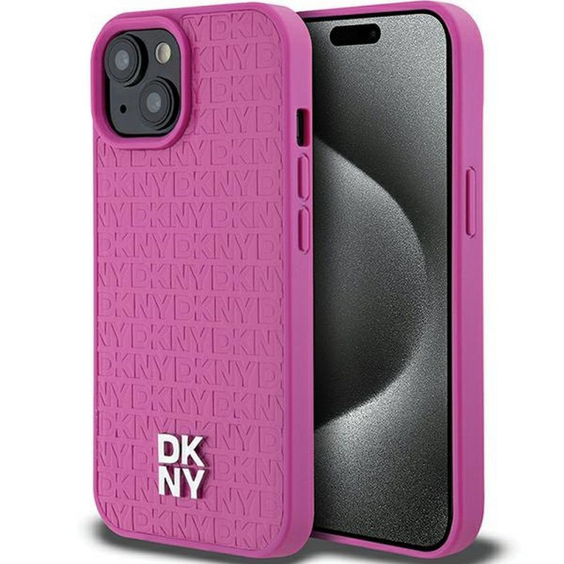 Kryt DKNY Pu Repeat Pattern Stack Logo na Apple iPhone 15 MagSAFE  Ružový