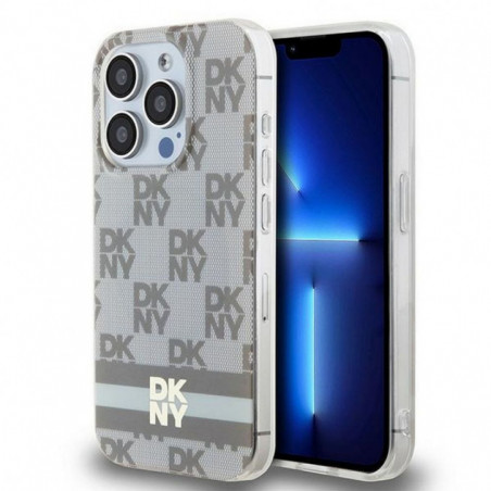 Kryt DKNY Checkered Pattern Printed Stripes na Apple iPhone 13 Pro MagSAFE Béžový