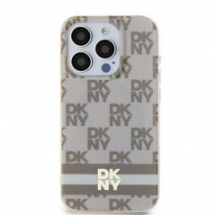 Kryt DKNY Checkered Pattern Printed Stripes na Apple iPhone 14 Pro Max MagSAFE  Béžový