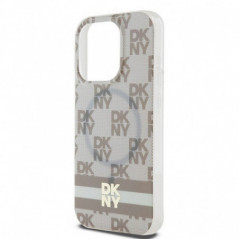 Kryt DKNY Checkered Pattern Printed Stripes na Apple iPhone 14 Pro Max MagSAFE  Béžový