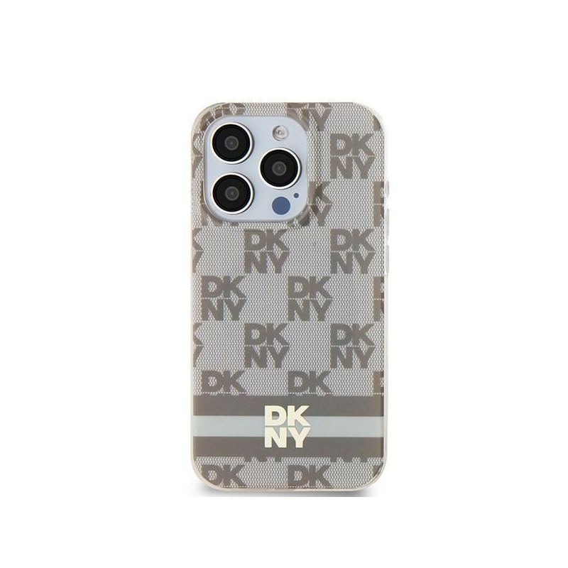 Kryt DKNY Checkered Pattern Printed Stripes na Apple iPhone 15 MagSAFE  Béžový