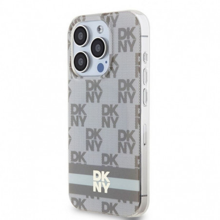 Kryt DKNY Checkered Pattern Printed Stripes na Apple iPhone 15 Pro MagSAFE Béžový