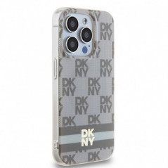 Kryt DKNY Checkered Pattern Printed Stripes na Apple iPhone 15 Pro MagSAFE  Béžový
