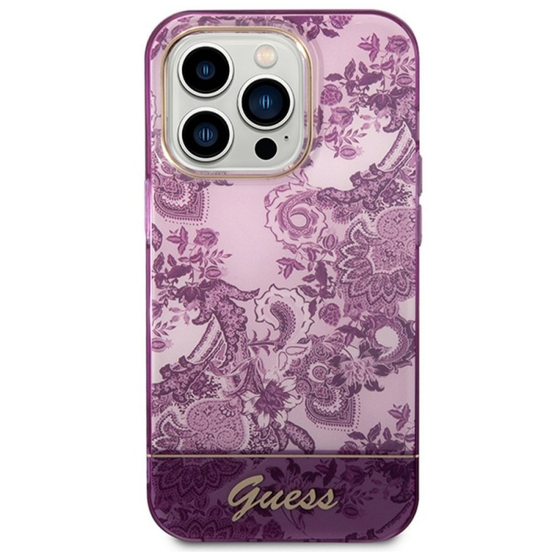 Kryt Guess IML Electro Cam TDJ na Apple iPhone 14 Pro Svetlo cyklámenový