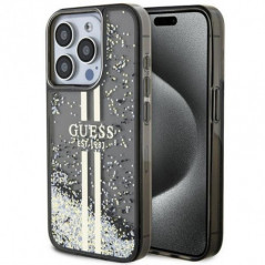 Kryt Guess Liquid Glitter Gold Stripes na Apple iPhone 15 Pro Max Čierny