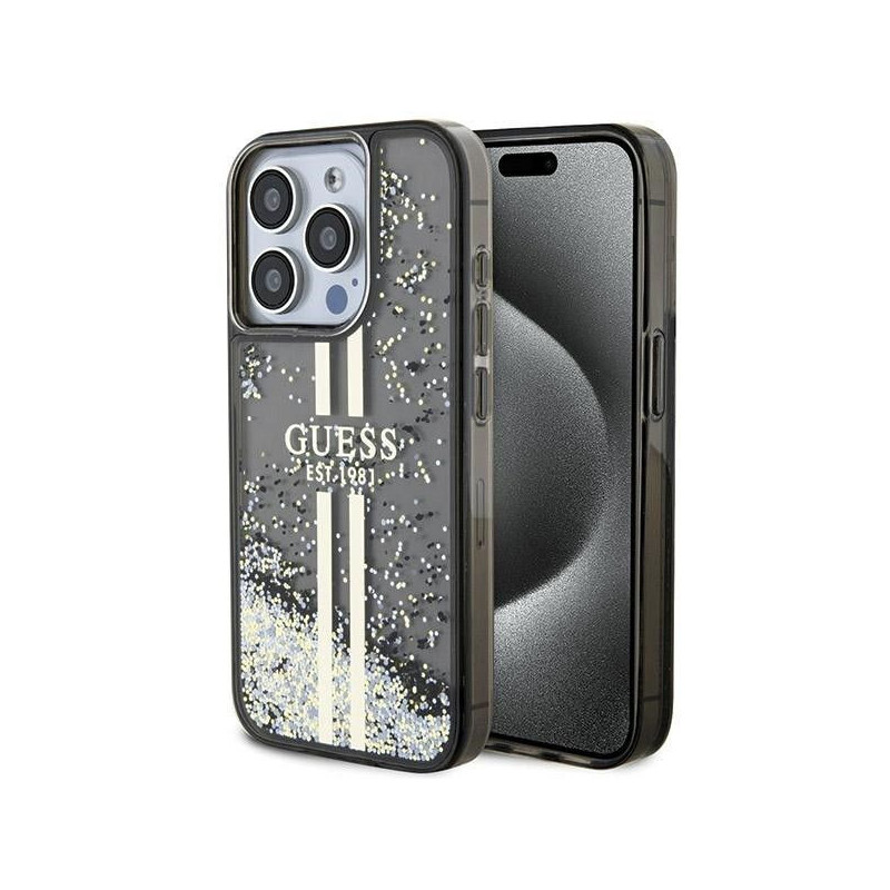 Kryt Guess Liquid Glitter Gold Stripes na Apple iPhone 15 Pro Max Čierny