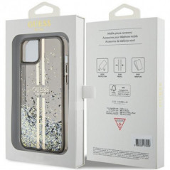 Kryt Guess Liquid Glitter Gold Stripes na Apple iPhone 15 Čierny