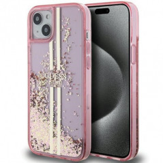 Kryt Guess Liquid Glitter Gold Stripes na Apple iPhone 15 Ružový