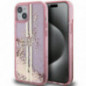 Kryt Guess Liquid Glitter Gold Stripes na Apple iPhone 15 Ružový