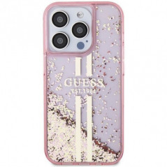 Kryt Guess Liquid Glitter Gold Stripes na Apple iPhone 15 Pro Max Ružový