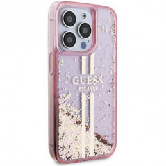 Kryt Guess Liquid Glitter Gold Stripes na Apple iPhone 15 Pro Max Ružový