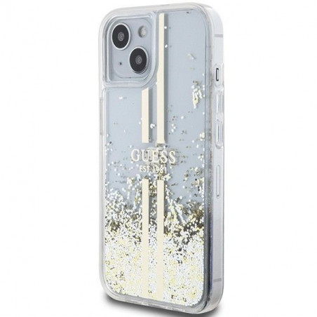 Kryt Guess Liquid Glitter Gold Stripes na Apple iPhone 15 Plus Transparentný