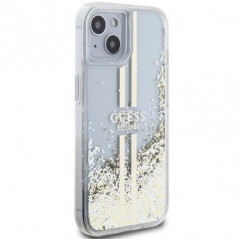 Kryt Guess Liquid Glitter Gold Stripes na Apple iPhone 15 Plus Transparentný