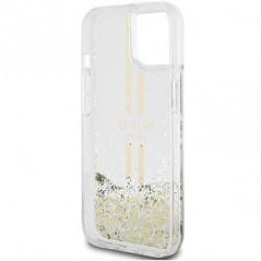 Kryt Guess Liquid Glitter Gold Stripes na Apple iPhone 15 Plus Transparentný