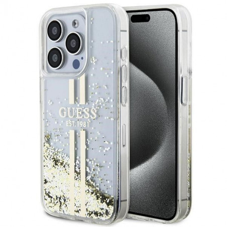 Kryt Guess Liquid Glitter Gold Stripes na Apple iPhone 15 Pro Transparentný