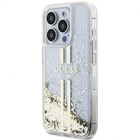 Kryt Guess Liquid Glitter Gold Stripes na Apple iPhone 15 Pro Transparentný