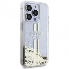 Kryt Guess Liquid Glitter Gold Stripes na Apple iPhone 15 Pro Transparentný