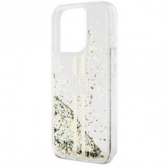 Kryt Guess Liquid Glitter Gold Stripes na Apple iPhone 15 Pro Transparentný