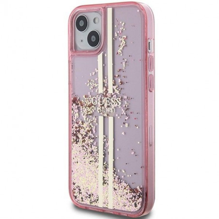 Kryt Guess Liquid Glitter Gold Stripes na Apple iPhone 15 Plus Ružový