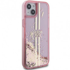 Kryt Guess Liquid Glitter Gold Stripes na Apple iPhone 15 Plus Ružový