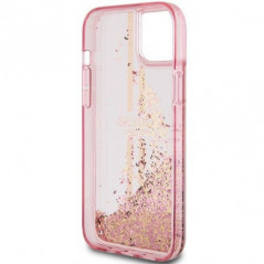 Kryt Guess Liquid Glitter Gold Stripes na Apple iPhone 15 Plus Ružový